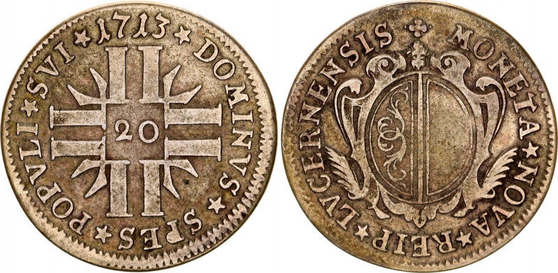 Switzerland Luzern 20 Kreuzer 1713
KM# 44; Silver; XF