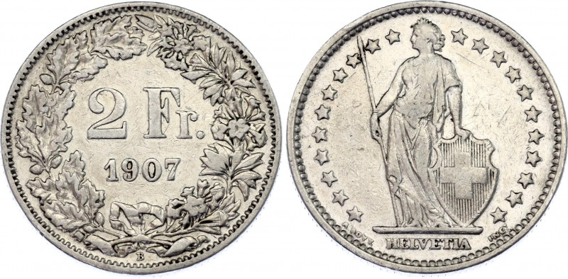 Switzerland 2 Francs 1907 B
KM# 21; Silver 9.74 g.; XF