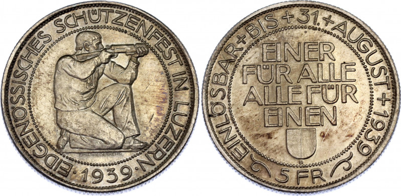 Switzerland 5 Francs 1939 B
X# S20; Silver; Shooting thalers – Lucerne Shooting...