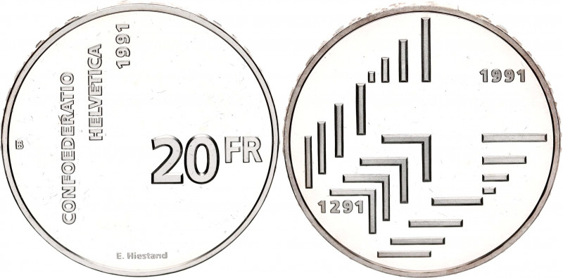 Switzerland 20 Francs 1991 B
KM# 70; Silver., Proof; 700th anniversary of the S...