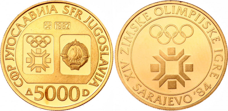 Yugoslavia 5000 Dinara 1982
KM# 95; Schön# 93; Gold (.900) 8.00 g.; Winter Olym...