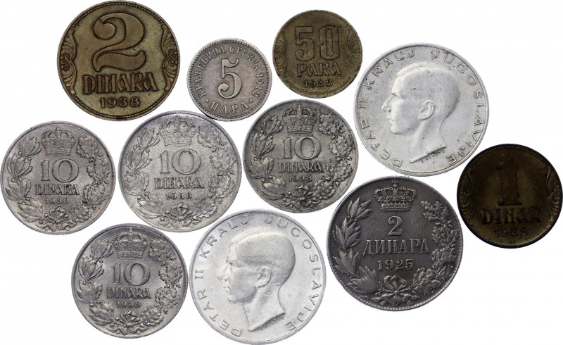 Yugoslavia Lot of 11 Coins 1912 - 1938
With Silver; Various Dates, Denomination...