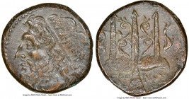 SICILY. Syracuse. Hieron II (ca. 275-215 BC). AE litra (18mm, 1h). NGC XF. Head of Poseidon left, wearing taenia / ΙΕΡΩ-ΝΟΣ, trident head, dolphin swi...