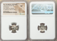 EUBOEA. Histiaea. Ca. 3rd-2nd centuries BC. AR tetrobol (14mm, 12h). NGC VF. Head of nymph right, wearing vine-leaf crown, earring and necklace / IΣTI...