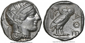 ATTICA. Athens. Ca. 440-404 BC. AR tetradrachm (23mm, 17.17 gm, 3h). NGC Choice AU 5/5 - 4/5. Mid-mass coinage issue. Head of Athena right, wearing ea...