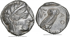 ATTICA. Athens. Ca. 440-404 BC. AR tetradrachm (24mm, 17.18 gm, 9h). NGC Choice AU 4/5 - 4/5. Mid-mass coinage issue. Head of Athena right, wearing ea...