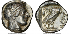 ATTICA. Athens. Ca. 440-404 BC. AR tetradrachm (24mm, 17.19 gm, 6h). NGC AU 5/5- 5/5. Mid-mass coinage issue. Head of Athena right, wearing earring, n...