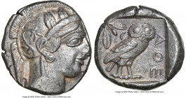 ATTICA. Athens. Ca. 440-404 BC. AR tetradrachm (24mm, 17.14 gm, 4h). NGC AU 4/5 - 4/5. Mid-mass coinage issue. Head of Athena right, wearing earring, ...
