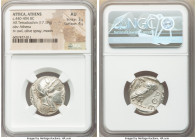 ATTICA. Athens. Ca. 440-404 BC. AR tetradrachm (23mm, 17.19 gm, 1h). NGC AU 3/5 - 4/5. Mid-mass coinage issue. Head of Athena right, wearing earring, ...