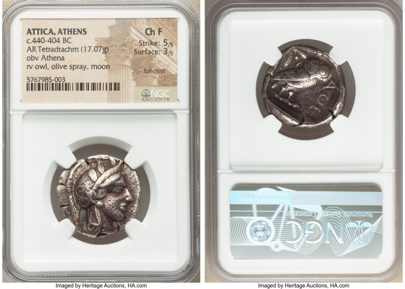 ATTICA. Athens. Ca. 440-404 BC. AR tetradrachm (25mm, 17.07 gm, 7h). NGC Choice ...