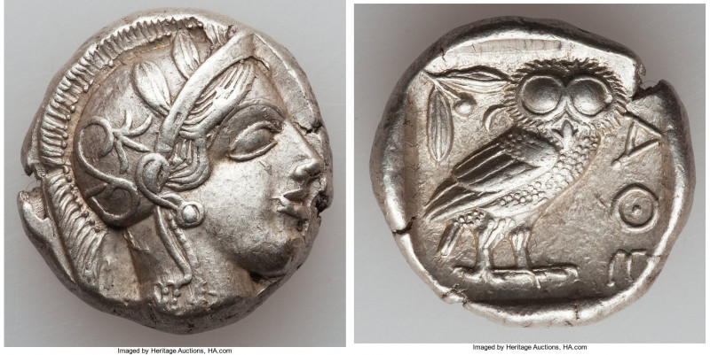 ATTICA. Athens. Ca. 440-404 BC. AR tetradrachm (24mm, 17.17 gm, 1h). XF. Mid-mas...