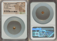 IONIA. Uncertain mint. Ca. 650-600 BC. EL1/24 stater or myshemihecte (6mm, 0.57 gm). NGC AU 5/5 - 5/5. Blank convex surface / Incuse square punch with...