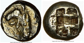 IONIA. Phocaea. Ca. 625-600 BC. EL 1/12 stater or hemihecte (7mm, 1.16 gm). NGC XF 3/5 - 4/5. Head and neck of griffin left, mouth open; seal upward b...