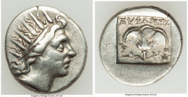 CARIAN ISLANDS. Rhodes. Ca. 88-84 BC. AR drachm (14mm, 2.76 gm, 10h). XF. Plinthophoric standard, Euphanes, magistrate. Radiate head of Helios right /...