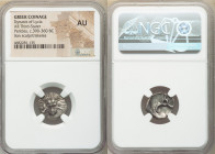 LYCIAN DYNASTS. Pericles (ca. 390-360 BC). AR third-stater (16mm, 2h). NGC AU. Uncertain mint. Lion scalp facing / Π↑P-EK-Λ↑ (Pericles in Lycian), tri...