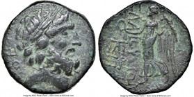 CILICIA. Island of Elaeusa-Sebaste. Ca. 1st century BC. AE (20mm, 12h). NGC Choice VF. Diademed head of Zeus right, monogram behind / EΛAIOYΣIΩN, Nike...