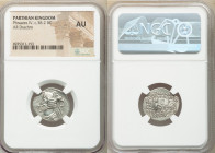 PARTHIAN KINGDOM. Phraates IV (ca. 38-2 BC). AR drachm (20mm, 11h). NGC AU. Mithradatkart. Diademed and draped bust left, wart on forehead; eagle with...