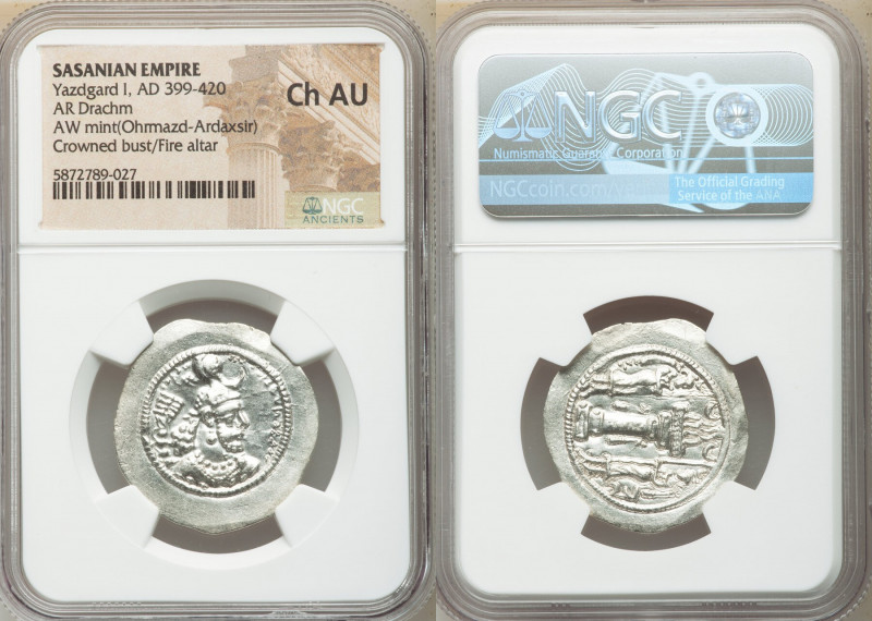 SASANIAN KINGDOM. Yazdgard (Yazdgird) I (AD 399-420). AR drachm (29mm, 3h). NGC ...