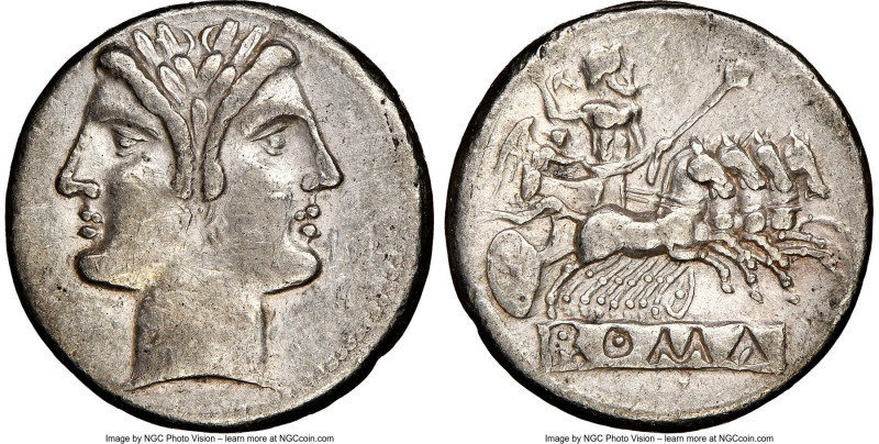 Anonymous. Ca. 225-214/2 BC. AR didrachm or quadrigatus (21mm, 6.24 gm, 11h). NG...