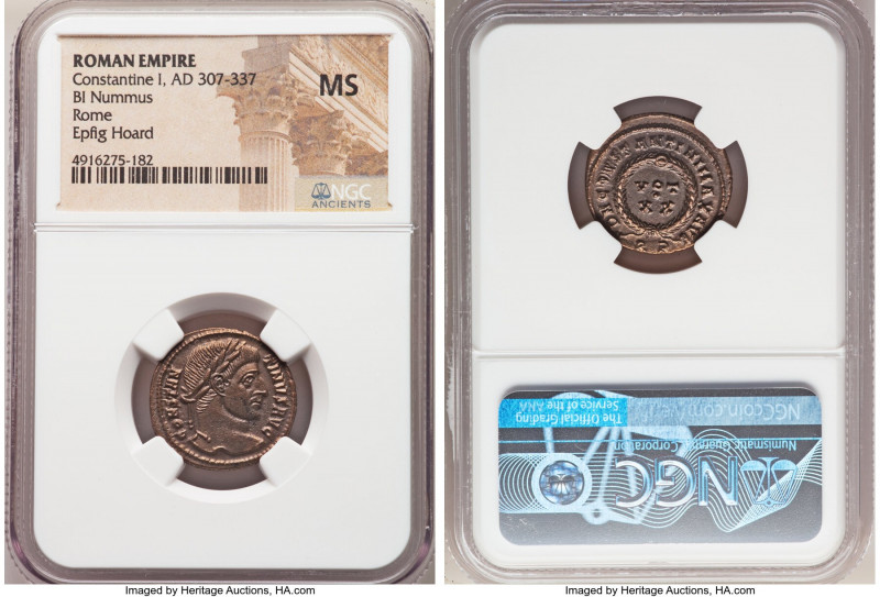 Constantine I the Great (AD 307-337). AE3 or BI nummus (20mm, 6h). NGC MS. Rome,...