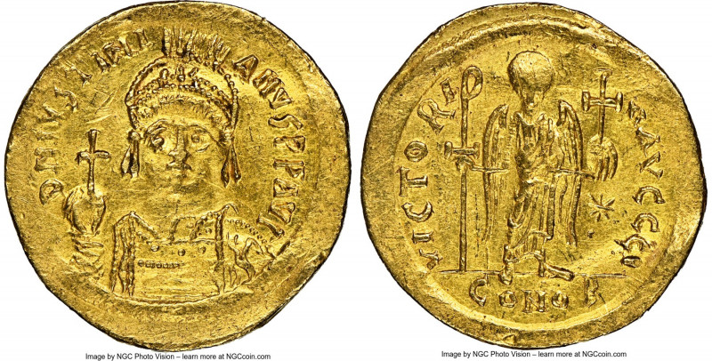 Justinian I the Great (AD 527-565). AV solidus (20mm, 4.47 gm, 6h). NGC Choice A...