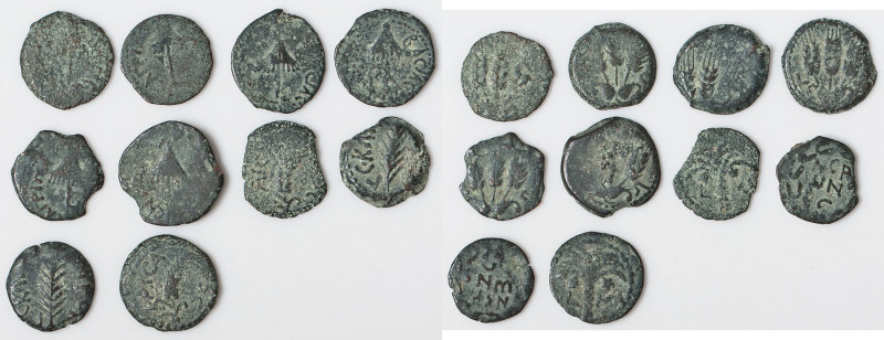 ANCIENT LOTS. Judaea. Ca. 1st centuries BC-AD. Lot of ten (10) AE prutahs. Fine....