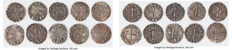 Principality of Antioch 10-Piece Lot of Uncertified Bohemond Era "Helmet" Denier...