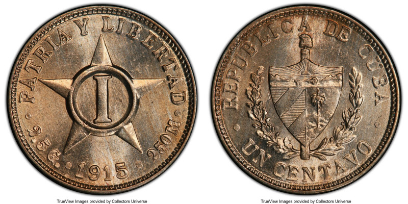 Republic Centavo 1915 MS64 PCGS, Philadelphia mint, KM9.1. Cartwheel luster with...