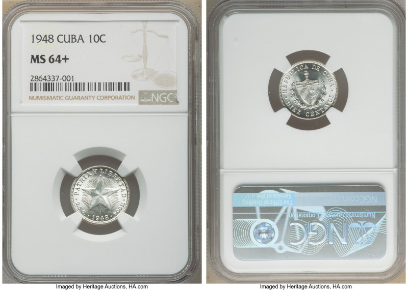 Republic 10 Centavos 1948 MS64+ NGC, Philadelphia mint, KM-A12. Awash in white f...