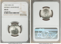 Republic 20 Centavos 1952 MS65 NGC, Philadelphia mint, KM24. 50th year of the Republic. 

HID09801242017

© 2020 Heritage Auctions | All Rights Re...