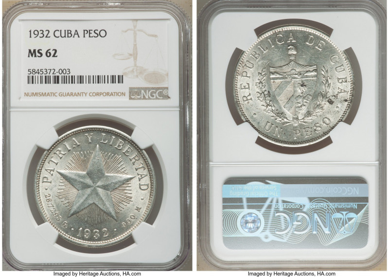 Republic "Star" Peso 1932 MS62 NGC, Philadelphia mint, KM15.2.

HID09801242017...
