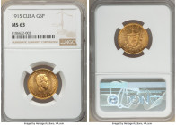 Republic gold 5 Pesos 1915 MS63 NGC, Philadelphia mint, KM19. Bathed in scintillating luster. AGW 0.2419 oz. 

HID09801242017

© 2020 Heritage Auc...