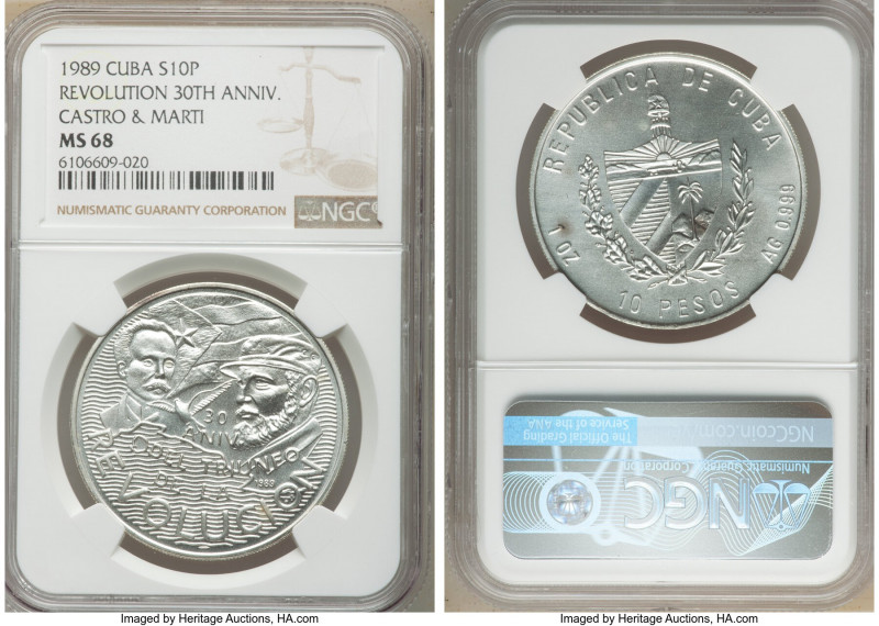 Republic 10 Pesos 1989 MS68 NGC, KM242.1. Issued for the 30th anniversary of the...