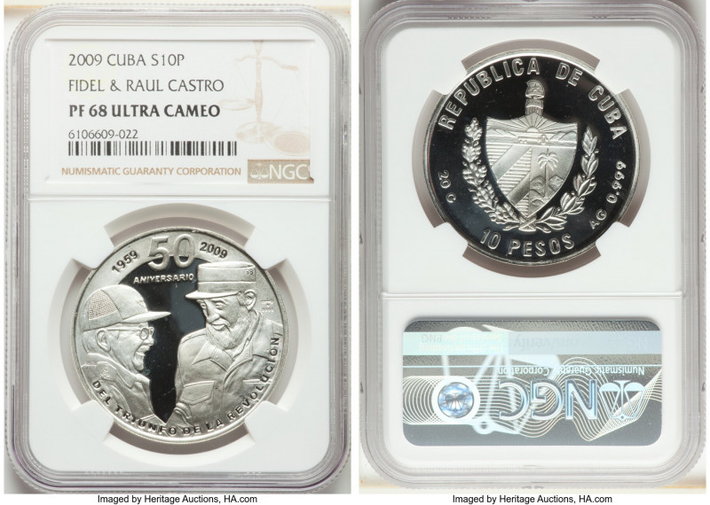 Republic Proof 10 Pesos 2009 PR68 Ultra Cameo NGC, Havana mint, KM911. Mintage: ...