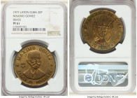 Republic brass Proof Trial Strike 20 Pesos 1977 PR61 NGC, Havana mint, KM-TS2. Maximo Gomez commemorative. Stamped (L)ATON (brass). 

HID09801242017...