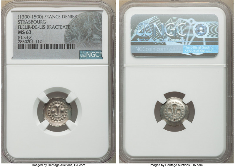 Strasbourg. Anonymous Denier (Fleur-de-Lis Bracteate) ND (1300-1500) MS63 NGC, R...