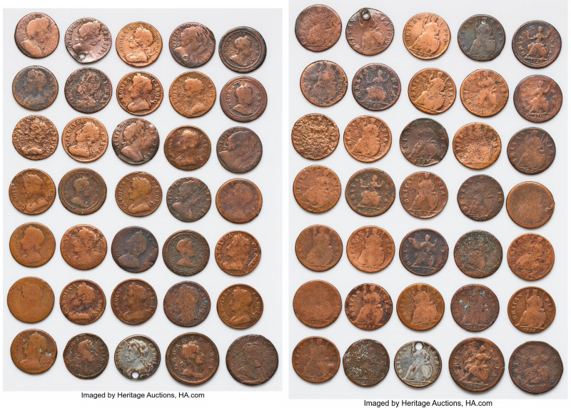 70-Piece Lot of Uncertified Assorted copper Issues, Unattributed lot of farthing...