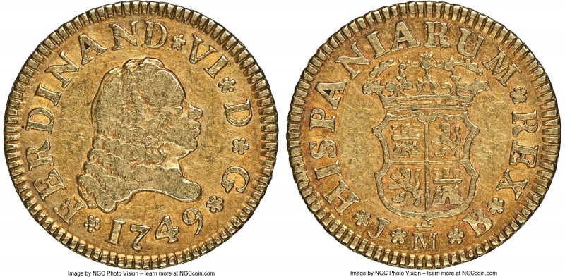 Ferdinand VI gold 1/2 Escudo 1749 M-JB XF40 NGC, Madrid mint, KM378.

HID09801...