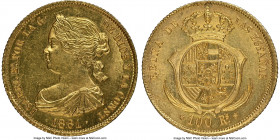Isabel II gold 100 Reales 1861 MS64 NGC, Madrid mint, KM605.2. Shimmering luster with small reverse die breaks. AGW 0.2412 oz. 

HID09801242017

©...