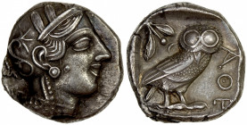 ATTICA: Athens, AR tetradrachm (17.01g), 454-404 BC, S-2526, HGC-4/1597, helmeted head of Athena right // owl standing right with head facing, olive s...