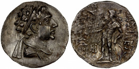 BACTRIA: Eukratides II Soter, ca. 145-140 BC, AR tetradrachm (14.54g), Bop-1L, HGC-12/161, diademed and draped bust to right // Apollo standing facing...