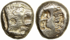CARIA: Mylasa, AR stater (10.91g), ca. 520-490 BC, SNG Ashmolean 322-3, SNG Kayhan-930, Rosen-613, forepart of lion right // bisected incuse punch, co...