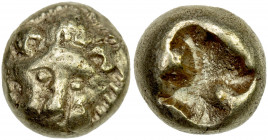 IONIA: Miletos, EL myshemihekte (1/24th stater) (0.54g), ca. 600-550 BC, SNG Kayhan-453-4, head of lion facing // incuse punch, pleasing strike, Choic...