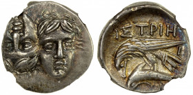 MOESIA: Istros, AR drachm (5.72g), ca. 313-280 BC, HGC-3/1801, AMNG I-435, two male heads facing, the left inverted // sea-eagle left, grasping dolphi...