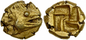 MYSIA: Kyzikos, EL myshemihekte (1/24th stater) (0.64g), ca. 600-550 BC, Rosen-419, Hurter & Liewald III/2.2, head of tunny right, two pellets to left...