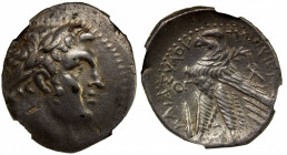 PHOENICIA: AR shekel, CY 73 (54/3 BC), DAC Supplement-169, laureate bust of Melqart right // eagle standing left on prow, palm over prow (date) and cl...