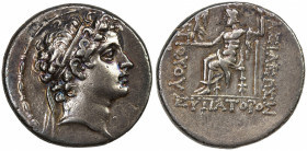 SELEUKID KINGDOM: Antiochos V Eupator, 164-162 BC, AR tetradrachm (16.71g), Antioch on the Orontes, SC-1575.2, diademed head right // Zeus seated left...