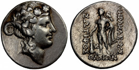 THRACE: Thasos, AR tetradrachm (14.50g), ca. 168-148 BC, Le Rider-51 (Thasiennes), HGC-6/359, SNG Copenhagen-1039, head of Dionysos to right, wearing ...