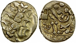 BRITAIN: Durotriges, AV stater (6.11g), ca. 65-58 BC, Van Arsdell-1205-1, SCBC-22, uninscribed Chute type, abstract head of Apollo right // disjointed...