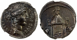 ROMAN REPUBLIC: Q. Cassius Longinus, AR denarius (3.99g), Rome, 55 BC, Crawford-428/2, diademed head of Libertas right, Q CASSIVS / LIBERT // temple o...